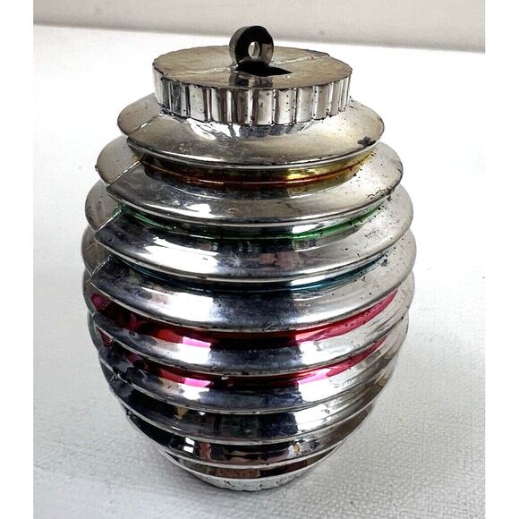 Vtg Bradford Silver Striped Lantern‎ Barrel Disco Ball Christmas Ornaments BX1-2 - Picture 3 of 13
